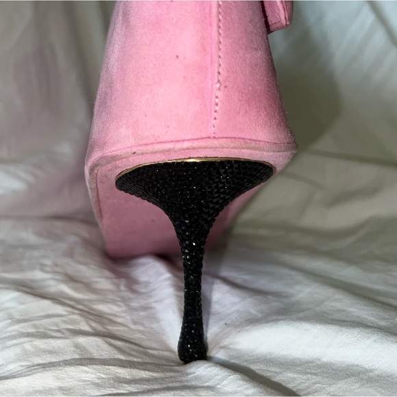 Werz Vintage Pink Suede Bag. Distinguished Black Rhinestone Heel Design. - Picture 5 of 5